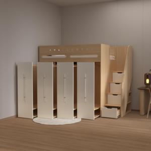Letto a Soppalco in Legno con Ampio Armadio per Bambini, Letto a Castello Multifunzionale <span class=keywords><strong>Salvaspazio</strong></span>, Arredamento per Camera da Letto dei Bambini - Product Image 3