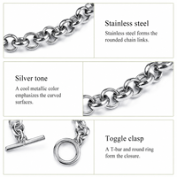 Collier chaîne Rolo en acier inoxydable, ton argenté, maillons ronds épais avec fermoir à barre en T, 54 cm, bijoux tendance