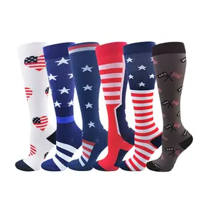 wholesale hot usa flag Festival casual men's and women's knee high running elastic sports compression socks