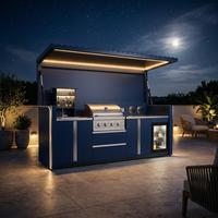 Muebles de Exterior, Gabinete de Cocina Plegable Portátil para Barbacoa, Acero Inoxidable Resistente a la Intemperie con Parrilla y Refrigerador para Sitios de Glamping y Resorts