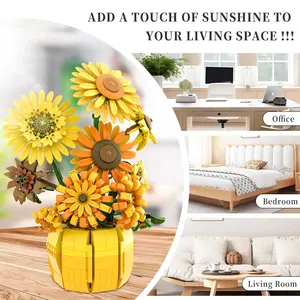 Gratuit <span class=keywords><strong>Trib</strong></span> 11002 nouveau tournesol fleur Bouquet Vase modèle briques décoration jouets éducatifs vacances cadeaux blocs de construction ensembles - Product Image 3