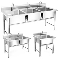 Commerciële 2/3 Kom Rechthoekige Roestvrijstalen Gootsteen 2/3 Wastafel Zwembad Met Centrale Afvoer Voor Hotels Restaurants Gootstenen