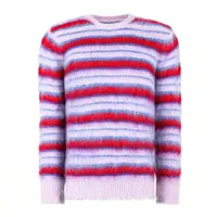 Men's Mohair Sweater, Fuzzy Jacquard Knit Pullover