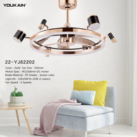 Ventilateur Led de refroidissement de luxe plafonnier lustre éclairage combiné ventilateur de plafond à moteur CC avec lumière et télécommande