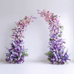 Ensemble de décoration d'anniversaire à thème Fournitures de fête Toile de fond pour réception de mariage Fleurs artificielles en soie Arche de fête violette - Product Image 2