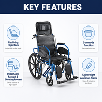 Fauteuil roulant inclinable en alliage d'aluminium, directement de l'usine, capacité 100 kg, pour les distributeurs d'équipements de soins aux personnes âgées