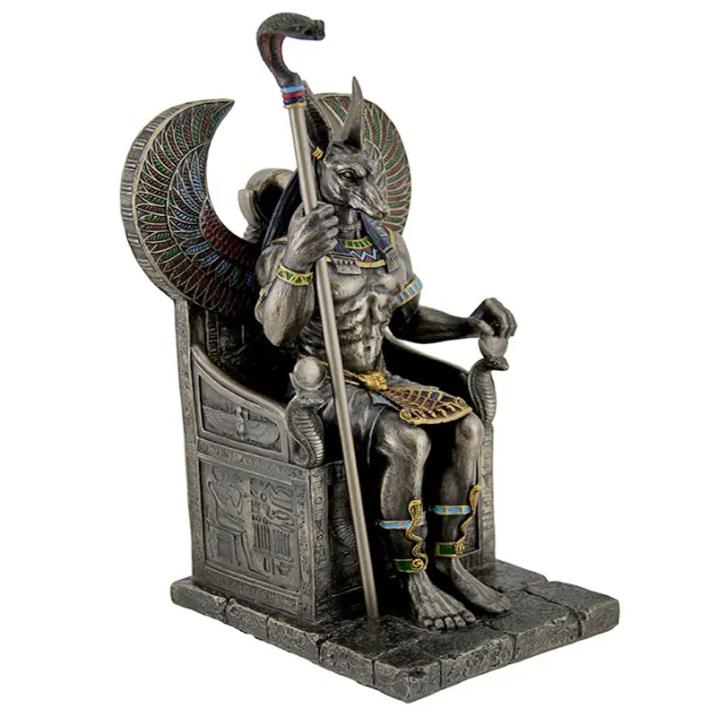 Personalizado atacado mithológico estatueta resina egípcia cão deus estátua anubis sentado no trono da escultura do mundo