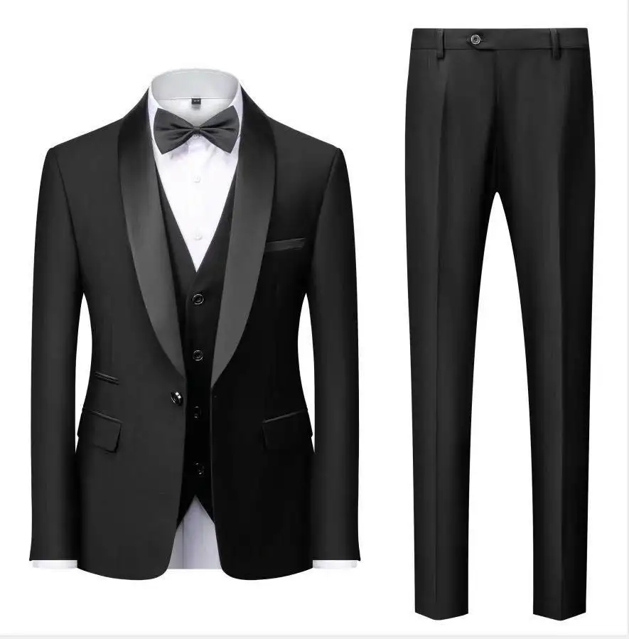 Amazon hot sale Green Fruit Collar Slim Business Formal Groom Three piece Set men business suit