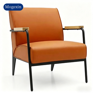 Modern Orange PU Leather Accent Chair Set Lounge Chair with Metal Legs & <b>Side</b> <b>Table</b> for Living Room - Product Image 6