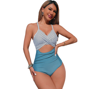 Usine en gros croix couleur bloc femmes une pièce séchage rapide imperméable Polyester maillots de bain 1 pièce vêtements de plage - Product Image 5
