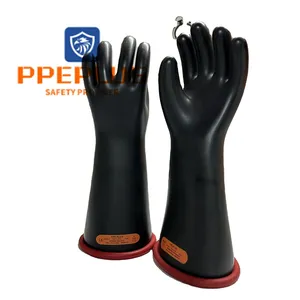 Ppe Plus Merk China Fabriek Klasse 00 Size9 Zwarte Latex Klasse 4 Veiligheid Elektrische Isolerende Handschoenen