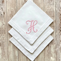 Serviettes de table de mariage faites à la main, style européen, personnalisées, blanc naturel, monogramme brodé, ourlet festonné, 100% lin, pour dîner à la maison, avec logo