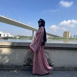 1948# New Women Clothes 7 Colors Fashion Feather <b>Print</b> Smooth Satin Loose Cardigan Women Open Abaya Kaftan <b>Islamic</b> Clothing - Product Image 6