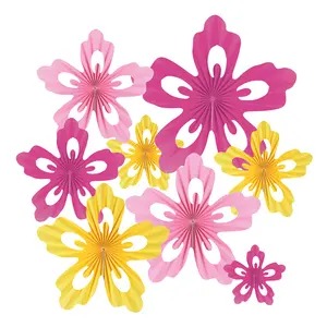 Hanging Hollow Paper Fan Pink Yellow Paper Flowers Fans Decorations for Classroom Nursery Party Wall Backdrop Decoration