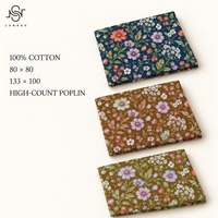 Kain Katun Voile Cosmos Meadow Motif Bunga Liar Vintage, Poplin Katun Ringan untuk Kemeja, Blus, dan Gaun