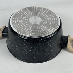 Rofee Ventas Directas 13 piezas Juego de utensilios de cocina de aluminio forjado Granito negro Revestimiento de mármol Cazuelas juego de cocina con cesta de vapor - Product Image 3