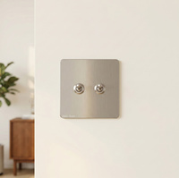 Interrupteur mural européen rétro avec panneau de commande, en acier inoxydable brossé argenté, interrupteur antique avec prise de charge USB Type-C