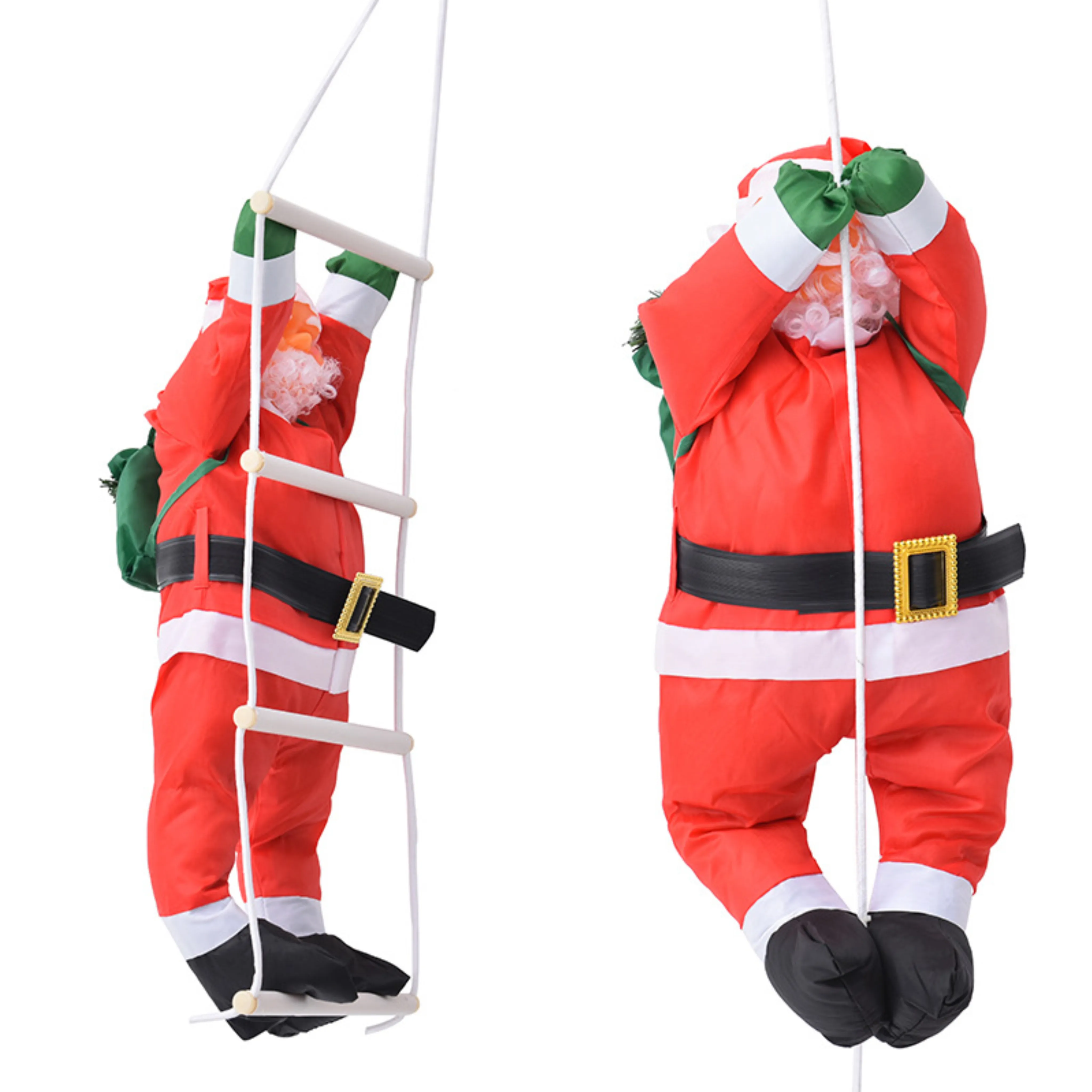 24" H Cute Climbing Santa Claus On Rope Ladder Indoor Outdoor Christmas Tree Hanging Decorations Party Wall Window Decoration