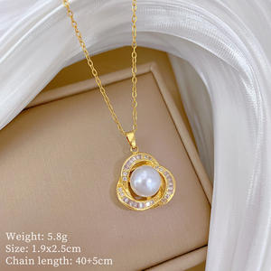 Elegant <strong>Bird</strong> <strong>Nest</strong> Pearl Necklace Set 18k <strong>Gold</strong> Plated Stainless Steel Hollow Design Full Diamond Chain for Women - Product Image 6
