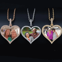 Hotsale Personnalisé Zircon Photo Médaillon Pendentif Collier Personnalisé Couples Gravé 45mm Petit Coeur Forme Photo Photo
