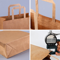 Sacs en papier kraft brun personnalisés avec logo, recyclables, pour la livraison de repas rapides, sacs à emporter pour pain, emballages alimentaires avec poignées plates