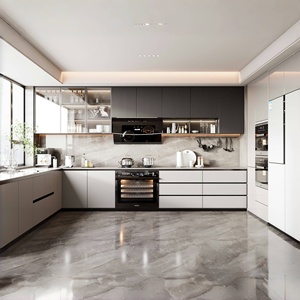 Set di mobili da <span class=keywords><strong>cucina</strong></span> <span class=keywords><strong>a</strong></span> forma di L bianco dotato di vetrine e funzioni di archiviazione intelligenti - Product Image 1