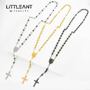 2024 модные ювелирные изделия в стиле хип-хоп золотые бусины ожерелье 316 из нержавеющей стали длинное перекрестное ожерелье - Product Image 2