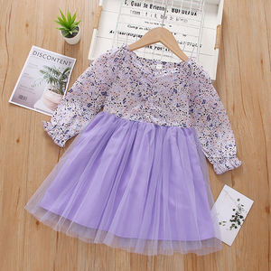 Robe à fleurs pour petites filles avec ourlet en maille froncée, vêtements à fleurs pour enfants - Product Image 6