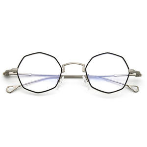 レトロメタルファッションラウンドフレームファインレッグオクタゴナルメガネフレーム不規則なひし形近視フレーム男性と女性のフラットミラー - Product Image 3