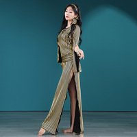 Nouveau Costume de Danse du Ventre Décontracté Long Égyptien Folklorique Saïdi pour Femmes T5599, Robe Tunique Incluant un Bâton pour les Spectacles d'Été
