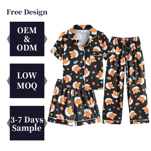 Conjunto de <span class=keywords><strong>pijama</strong></span> de verano para niña recién llegado estampado personalizado conjunto de pijamas de alta calidad para niñas pantalones largos de <span class=keywords><strong>manga</strong></span> <span class=keywords><strong>corta</strong></span> ropa de dormir de 3 piezas - Product Image 1