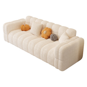 Living Room Small Apartment 2025 New Style Rental Unit Creamy Sectional <strong>Sofa</strong> Three Seat Velvet-like Solid Wood <strong>Elephant</strong>-Ear - Product Image 2