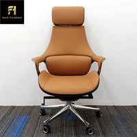 Chaises de dossier ergonomiques confortables et douces de haute qualité chaise pivotante réglable chaises de bureau en cuir de vachette orange avec roues