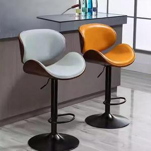 Tabourets de bar de cuisine modernes et réglables de qualité supérieure avec dossier incurvé, siège en cuir synthétique, structure en acier - Product Image 2