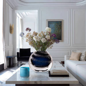 शाश्वत मूल डिजाइन आला गहरे नीले, काले और स्पष्ट ग्रेडिएंट डबल-लेयर गोलाकार ग्लास वेस - Product Image 4