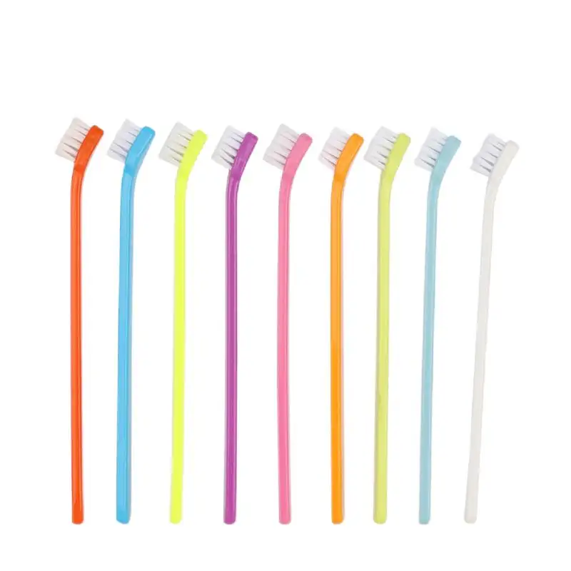 Escova de dentes multicolorida para cães e gatos, escova de dentes personalizada de cabo longo e cabeça única para animais de estimação