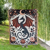 Couverture de canapé en jacquard tissé style médiéval avec pompons dragon, personnalisable, pour toutes les saisons, idéale pour le camping