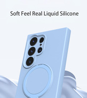 Couverture de téléphone avec béquille magnétique étuis de téléphone portable en silicone liquide souple pour Samsung Galaxy S24 S23 Plus Ultra