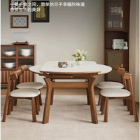 Table et chaises de salle à manger haut de gamme en bois avec plateau en pierre, idéales pour les maisons traditionnelles et les appartements de petite taille - modèle varié
