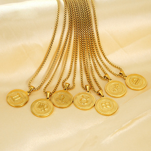 Nouvel arrivage 12 <span class=keywords><strong>Horoscope</strong></span> Constellation Pendentif Collier Personnalisé Acier Inoxydable Médaille Ronde Zodiaque Collier pour Femmes Hommes - Product Image 2