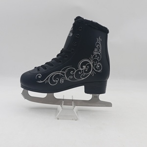 Patins à <span class=keywords><strong>glace</strong></span> en cuir confortable <span class=keywords><strong>noir</strong></span> pour femmes et filles avec lame en acier au carbone haute ténacité et nœud papillon - Product Image 5