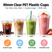 Gobelets en plastique PET transparents jetables de 9 oz, 10 oz, 12 oz, 16 oz, 90 mm avec couvercles, gobelets pour bubble tea, gobelets pour café glacé, gobelets pour boissons froides