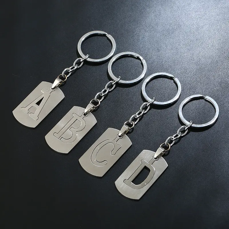 Wholesale Silver Plated Keychain Custom Company Logo Name Letter Car Key Chain Letter Keyring Stainless Steel Keychain
