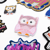 Patch brodé avec sequins en PVC thermocollant, motif hibou, pour vêtements et décoration DIY