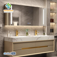 OEM 2025 Juerte Meubles de salle de bain en marbre doré, Table à manger, Bureau, Panneau de meuble en cuivre, Miroir, Robinet de lavabo, Coiffeuse en pierre