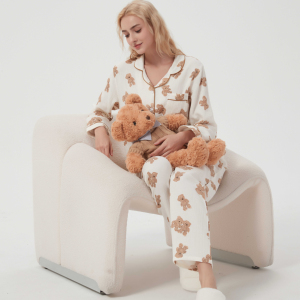 <span class=keywords><strong>Pigiama</strong></span> da <span class=keywords><strong>Donna</strong></span> in 100% Cotone Morbido <span class=keywords><strong>con</strong></span> Colletto a Revers, Maniche Lunghe e <span class=keywords><strong>Bottoni</strong></span>, Set per Estate, Inverno e Autunno - Product Image 1