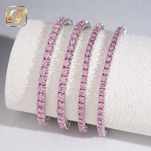 Collar de cadena tipo tenis de plata S925 de alta calidad con moissanita rosa, delicado collar choker completo de moissanita rosa para joyería de boda. - Product Image 3