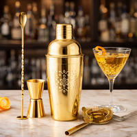 Ensemble de shaker à cocktails de luxe en or, acier inoxydable, 5 pièces, kit d'outils de bar, verre pour bar à domicile, ensemble de shaker à cocktails