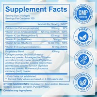 Compléments alimentaires OEM Calcium Vitamine D3 K2 en gélules pour la santé des os et des articulations avec Vitamines B1 B2 B12