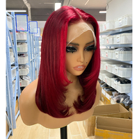 Perruque Bob Droite Double Tissée Cheveux Vierges Bruts Alignés Cuticule B2B Perruques Frontales en Dentelle Bourgogne Cheveux Humains pour Femmes Noires